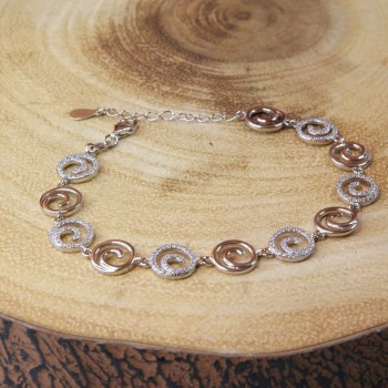 Sterling Silver/CZ Swirl Link Bracelet