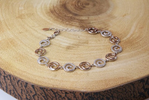 Sterling Silver/CZ Swirl Link Bracelet