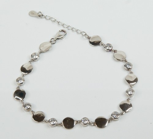 Sterling Silver/CZ Disc Bracelet