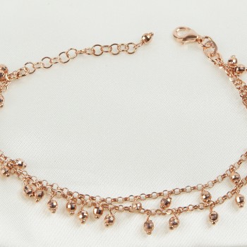 Sterling Silver/Rose Gold Plated Double Row Bracelet With Beads