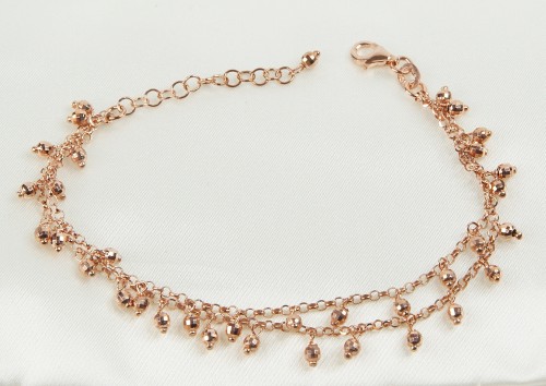 Sterling Silver/Rose Gold Plated Double Row Bracelet With Beads