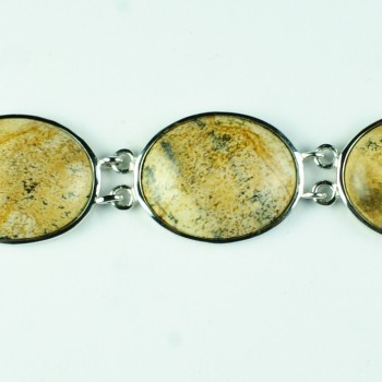 Sterling Silver Cream Jasper Oval Link Bracelet