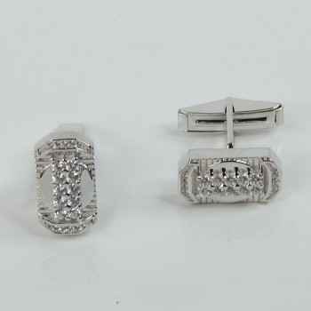 Sterling Silver/CZ Chunky Oblong Cufflinks