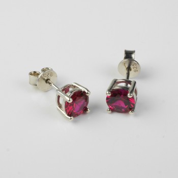Sterling Silver Round Ruby Stud Earrings