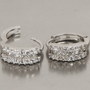 Sterling Silver/CZ Hinge Creole Earrings