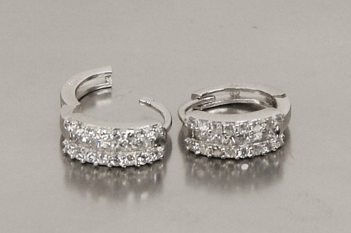 Sterling Silver/CZ Hinge Creole Earrings