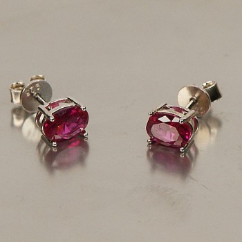 Sterling Silver Oval Ruby Stud Earrings