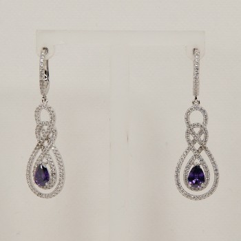Sterling Silver/CZ Amethyst Drop Earrings