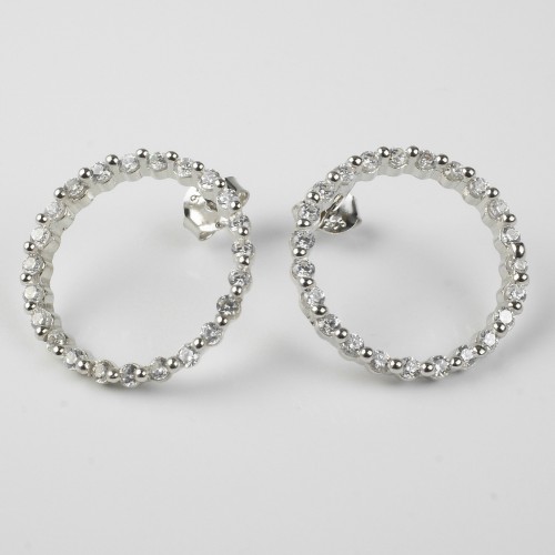 Sterling Silver/CZ Open Circle Stud Earrings