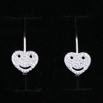 Sterling Silver CZ Heart Smiling Face Drop Earrings