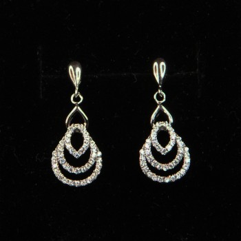 Sterling Silver CZ 3 Graduated Hoops Drop Earrings