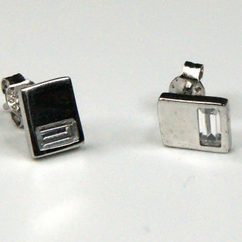 Sterling Silver CZ Rectangle Stud Earrings