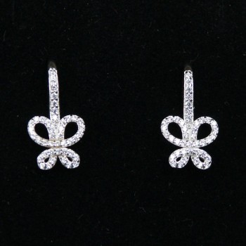 Sterling Silver/CZ Bow Drop Earrings