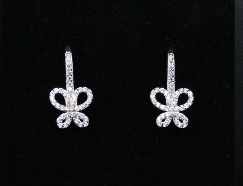 Sterling Silver/CZ Bow Drop Earrings