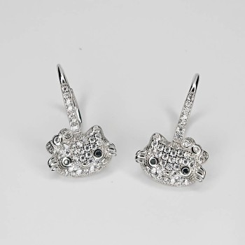 Sterling Silver CZ Cat-face drop earrings