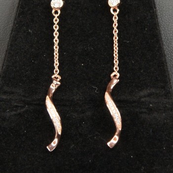 Rose Gold Plated on Sterling Silver/CZ Twist Drop Earrings