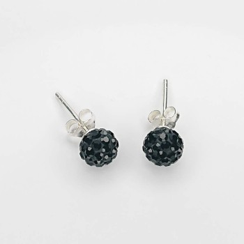 Sterling Silver Black Crystal Bobble Stud Earrings