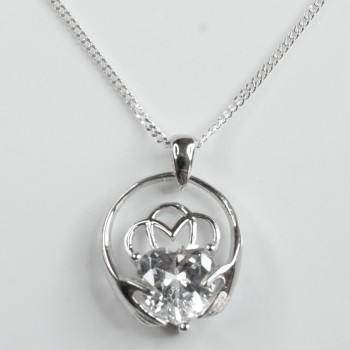 Sterling Silver/CZ Claddagh Pendant and Chain