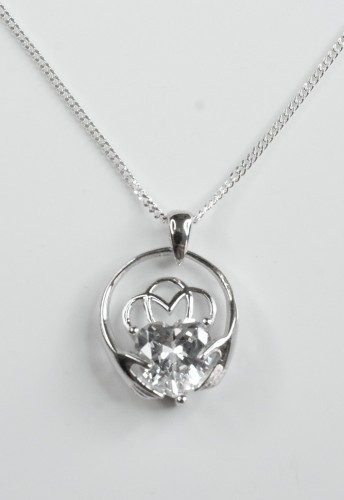 Sterling Silver/CZ Claddagh Pendant and Chain