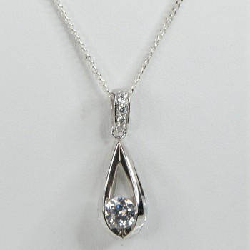 Sterling Silver/4 CZ Open Teardrop Pendant and Chain