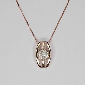 Sterling Silver/CZ Rose Gold Plated 3 Bar Pendant with CZ Cluster and Chain