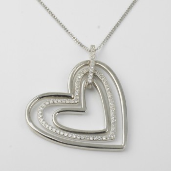 Sterling Silver/CZ 3 Open Heart Pendant and Chain
