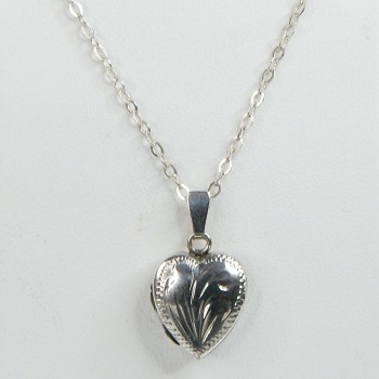 Sterling Silver Small Heart Engraved Locket and Chain