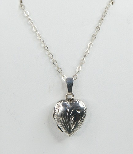 Sterling Silver Small Heart Engraved Locket and Chain