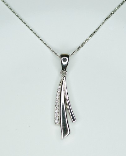 Sterling Silver/CZ Fan Shape Pendant and Chain