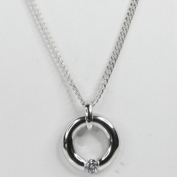 Sterling Silver Open Circle Pendant with CZ Stone and Chain