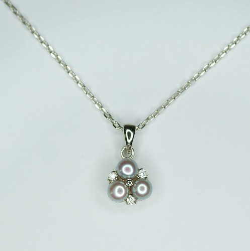Sterling Silver/CZ Cultured Pearl (Grey colour) Pendant and Chain