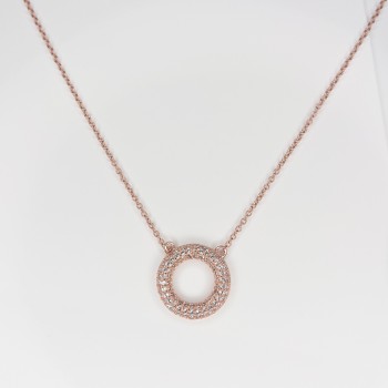 Sterling Silver/CZ Rose Gold Plated Open Circle Pendant and Chain