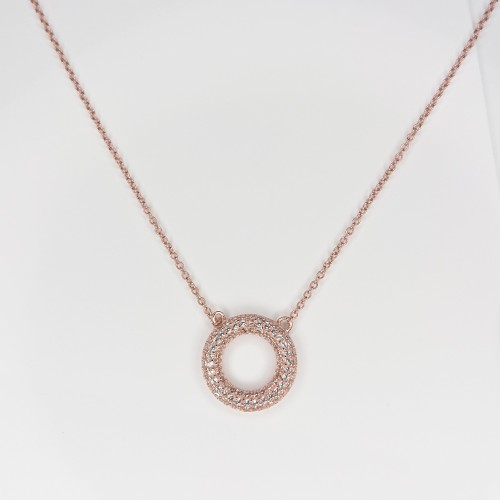 Sterling Silver/CZ Rose Gold Plated Open Circle Pendant and Chain