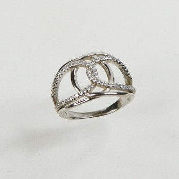 Sterling Silver/CZ Plain/Fancy 2-Loop Ring - Size N1/2 and Q